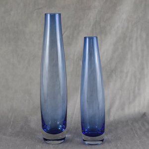 Blue Colored Glass Double Flower Vase